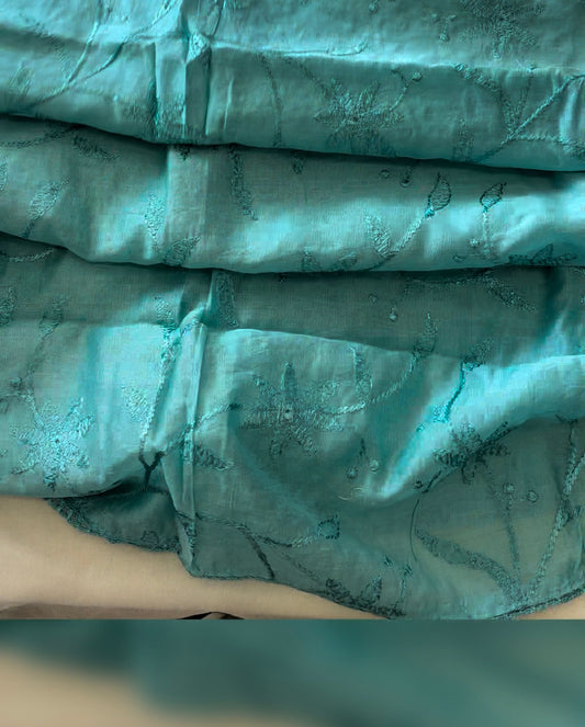 Silk full embroidered Teal Dupatta