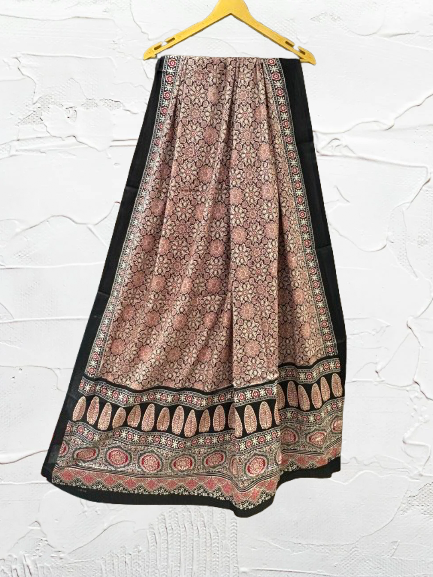 Cotton Silk Black Ajrak Dupatta