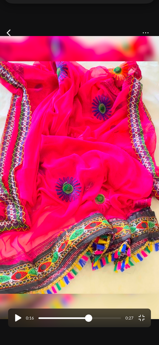 Chiffon Kutchhi work Pink Dupatta