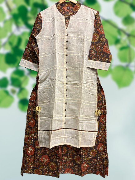 Pure Cotton Double Layered Brown-Beige Printed Kurti