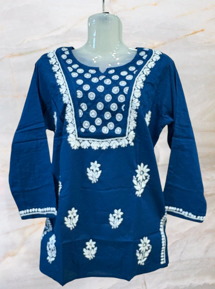 Pure Cotton Hand Embroidered Lucknowi Chikan Kurti