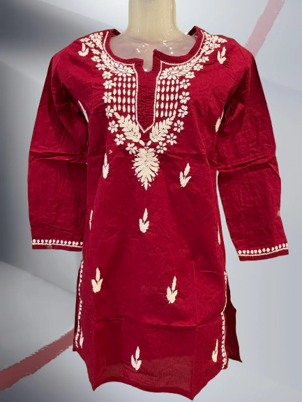 Pure Cotton Hand Embroidered Lucknowi Chikan Kurti