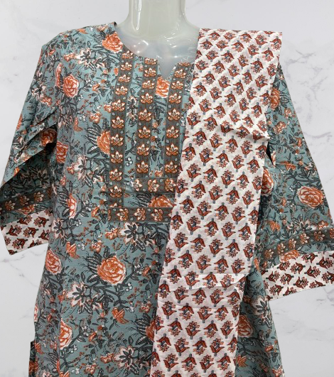 Pure Cotton Printed Kurta Pant and Dupatta Set